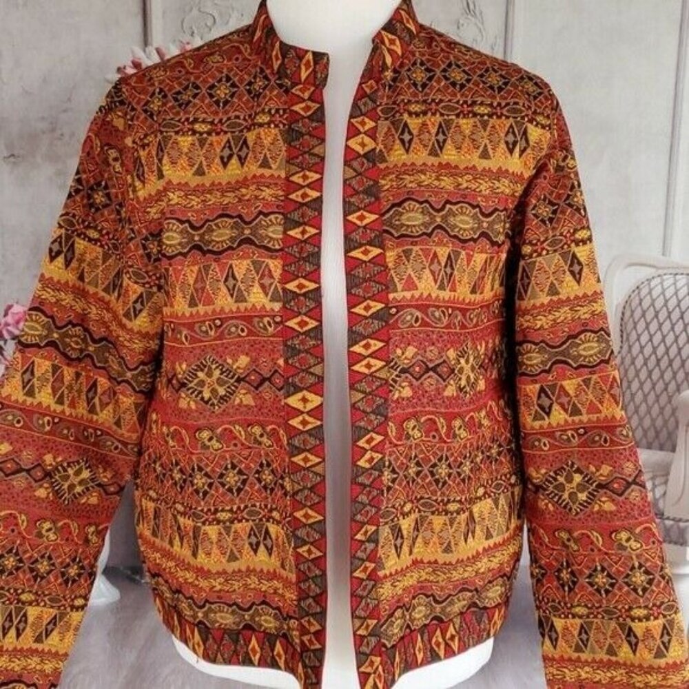 August Max Orange Southwestern Open Front Blazer Jacket M - Picture 4 of 11